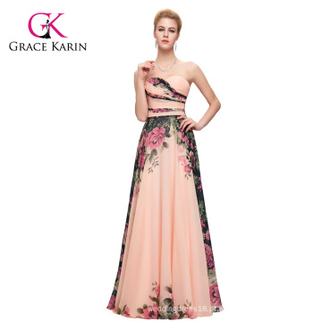 Grace Karin New Fashion Ladies Chiffon Backless Long Floral Printing vestido de noite grande vestido mulheres CL7503